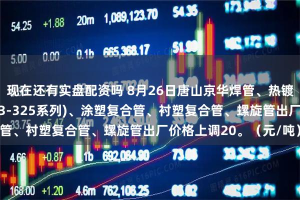 现在还有实盘配资吗 8月26日唐山京华焊管、热镀锌圆管(含燃气管、273-325系列)、涂塑复合管、衬塑复合管、螺旋管出厂价格上调20。（元/吨）